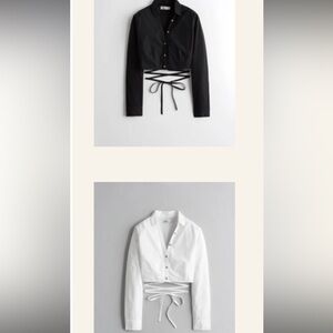 Brand New Poplin crop wrap cotton shirt with waist tie - set of 2 black white S